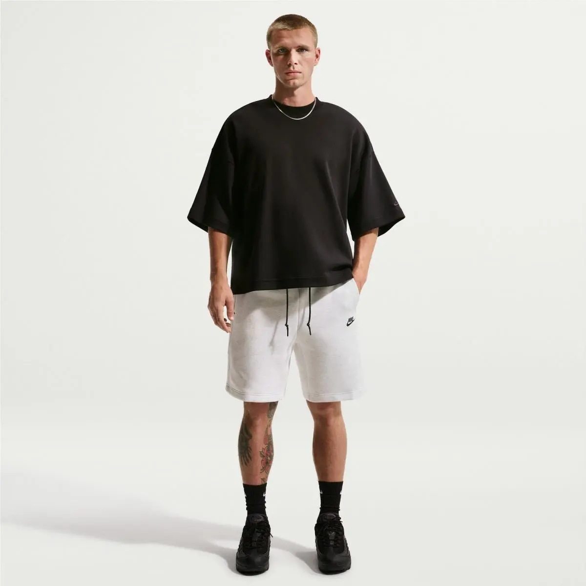 Mens  Tech Fleece Shorts IM0693-051 Birch Heather/black -size L by Nike