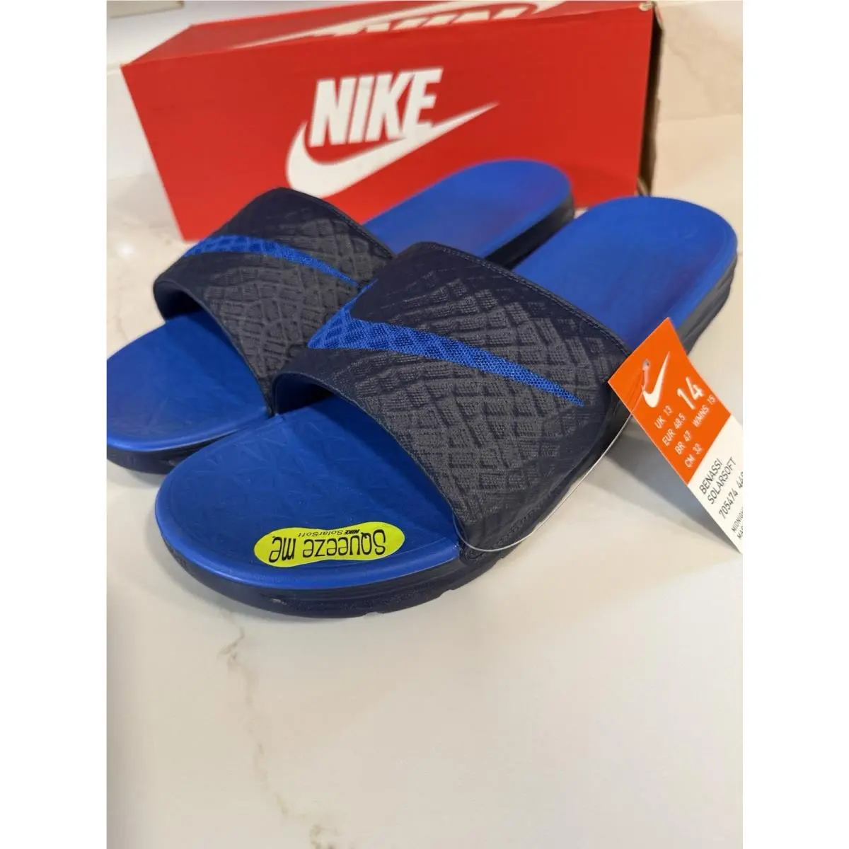 Benassi Solarsoft Men`s Size 14 Slides Blue Sandals 705474-440 Slippers by Nike