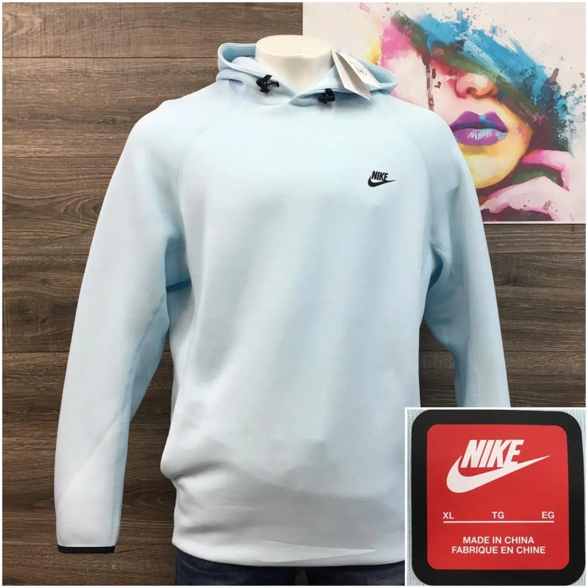 Men`s Light Blue Tech Fleece Hoodie Pullover Style FB8016-474 Size XL by Nike