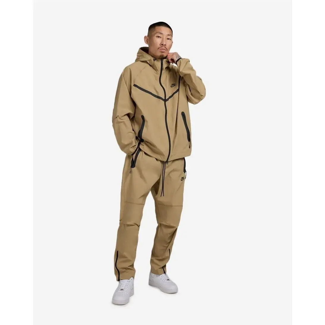 Men`s Tech Woven Full Zip Parachute Beige/black Size S by Nike