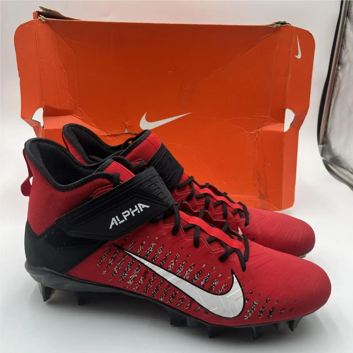 Alpha Menace Pro 2 Mid Men`s 15 Red White Black Football Cleats AQ3209-601 by Nike