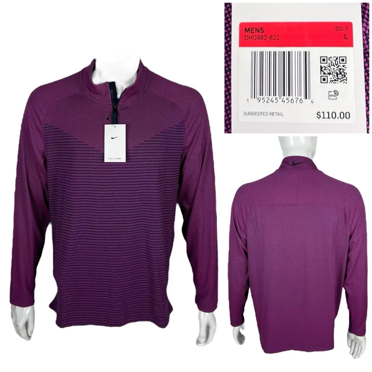 Mens Large Dri-fit Adv Vapor 1/4 Zip Golf Top Pullover Purple by Nike