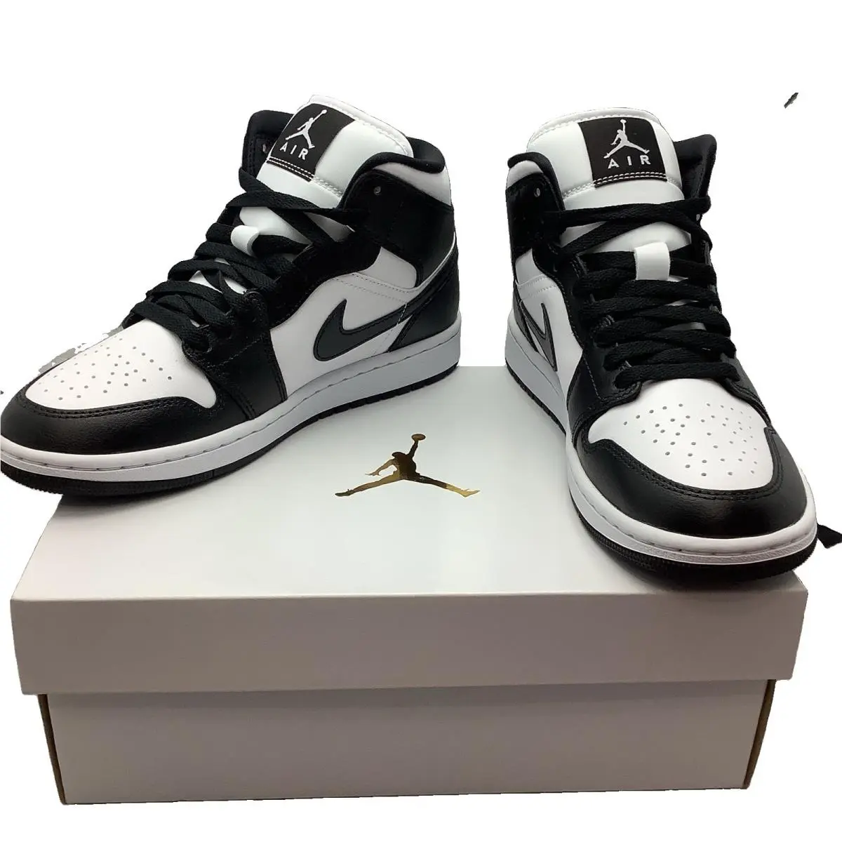 7.5US Nike Women`s Air Jordan 1 Mid Black/white 24.5Cm Sneaker Box