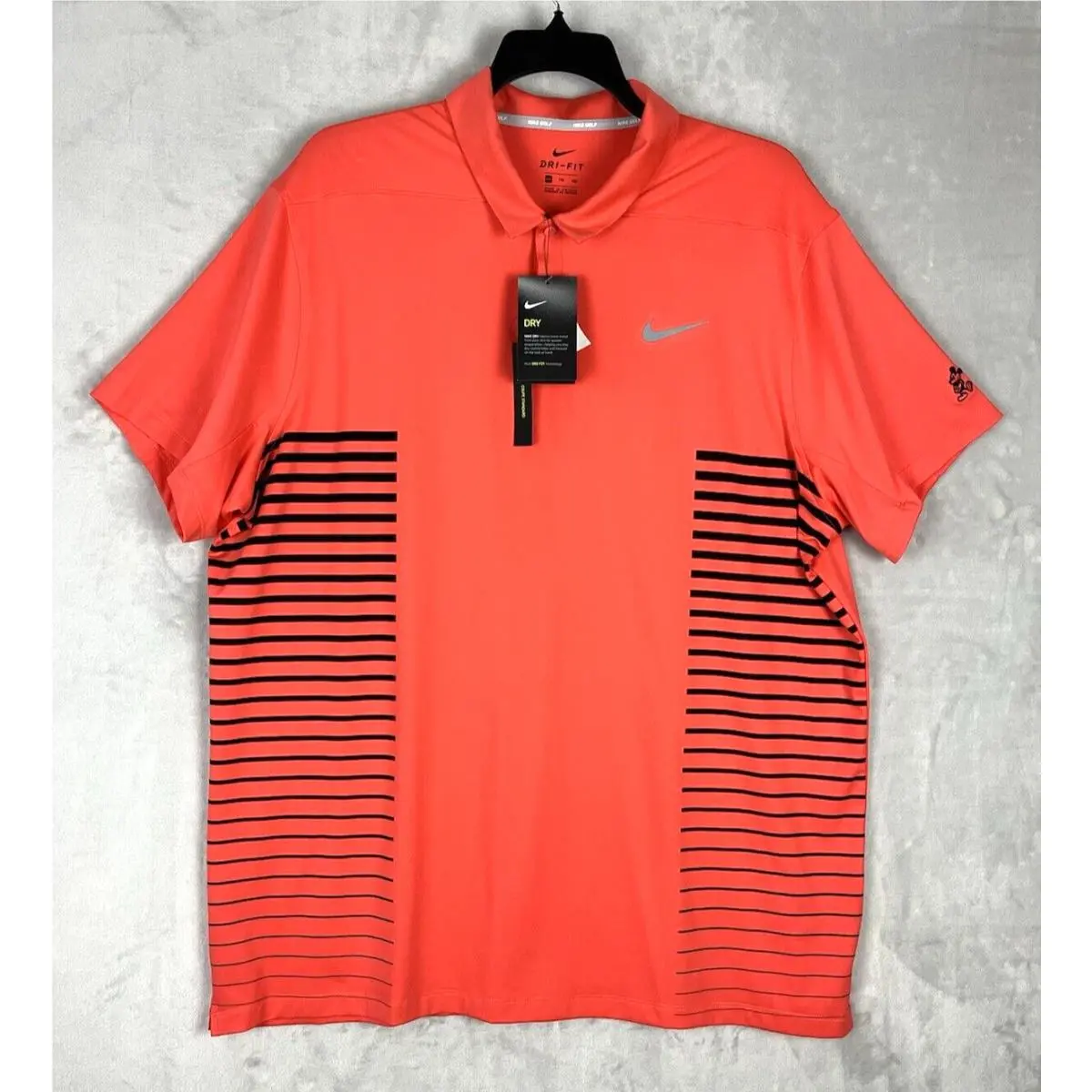 Disney Nike Polo Shirt Men 2XL Orange Striped Dri-fit Mickie Mouse Embroidered