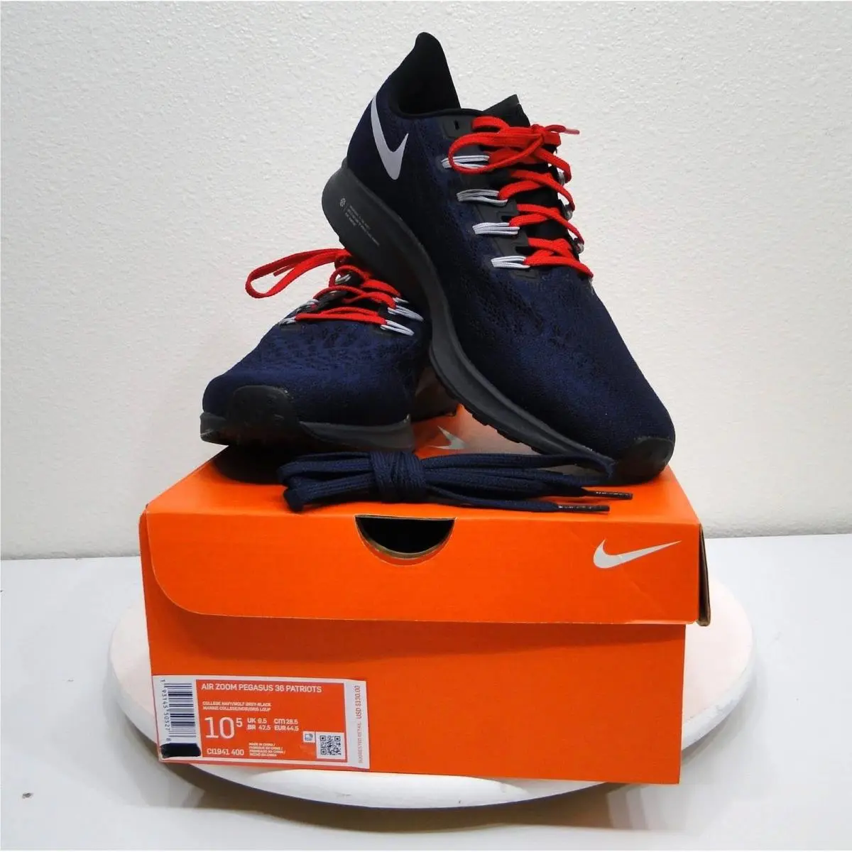 Nike Air Zoom Pegasus 36 Patriots Mens 10.5 Navy Red Running Shoes CI1941-400