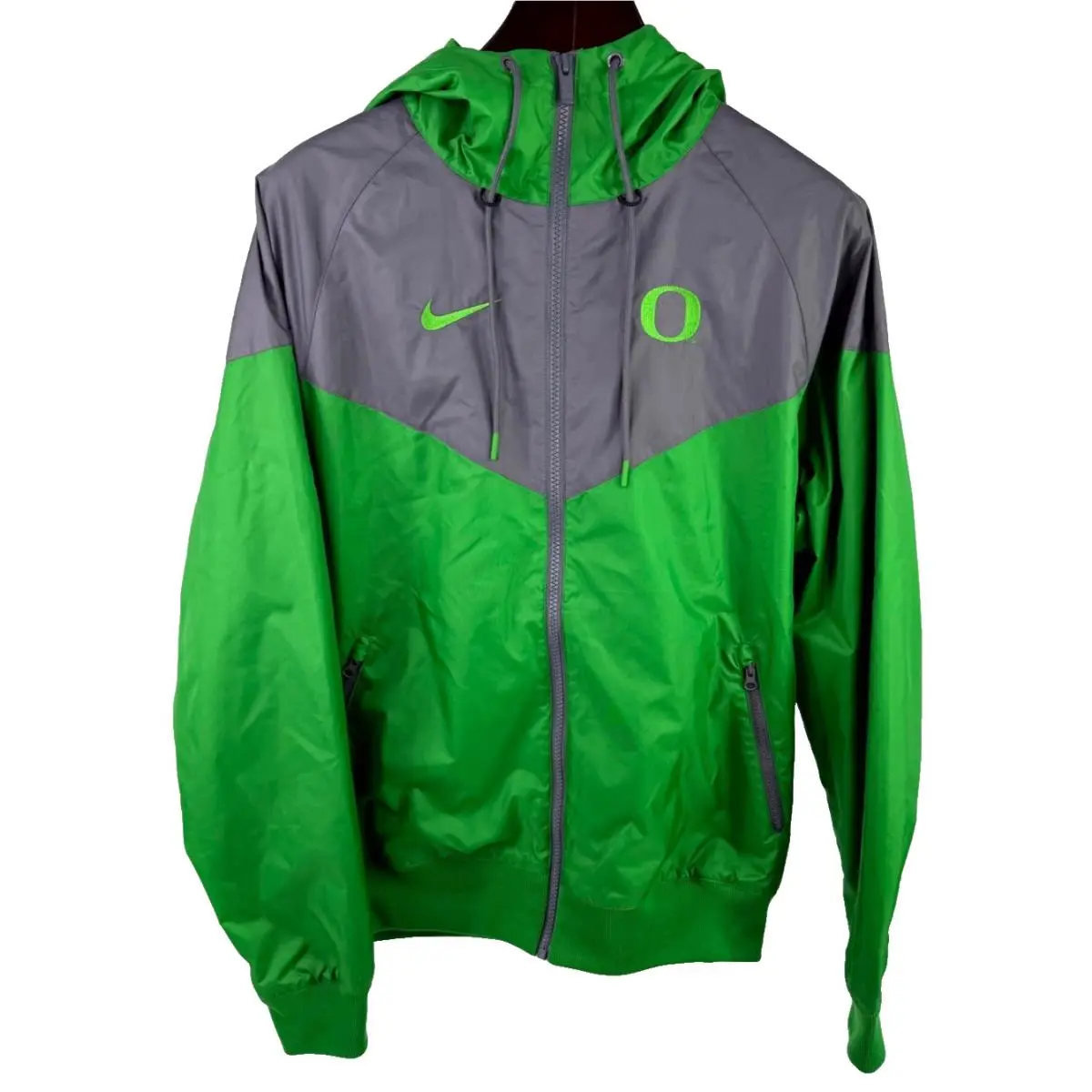 Oregon Ducks Men`s Small Green/gray Hooded Full-zip Nylon Windbreaker by Nike