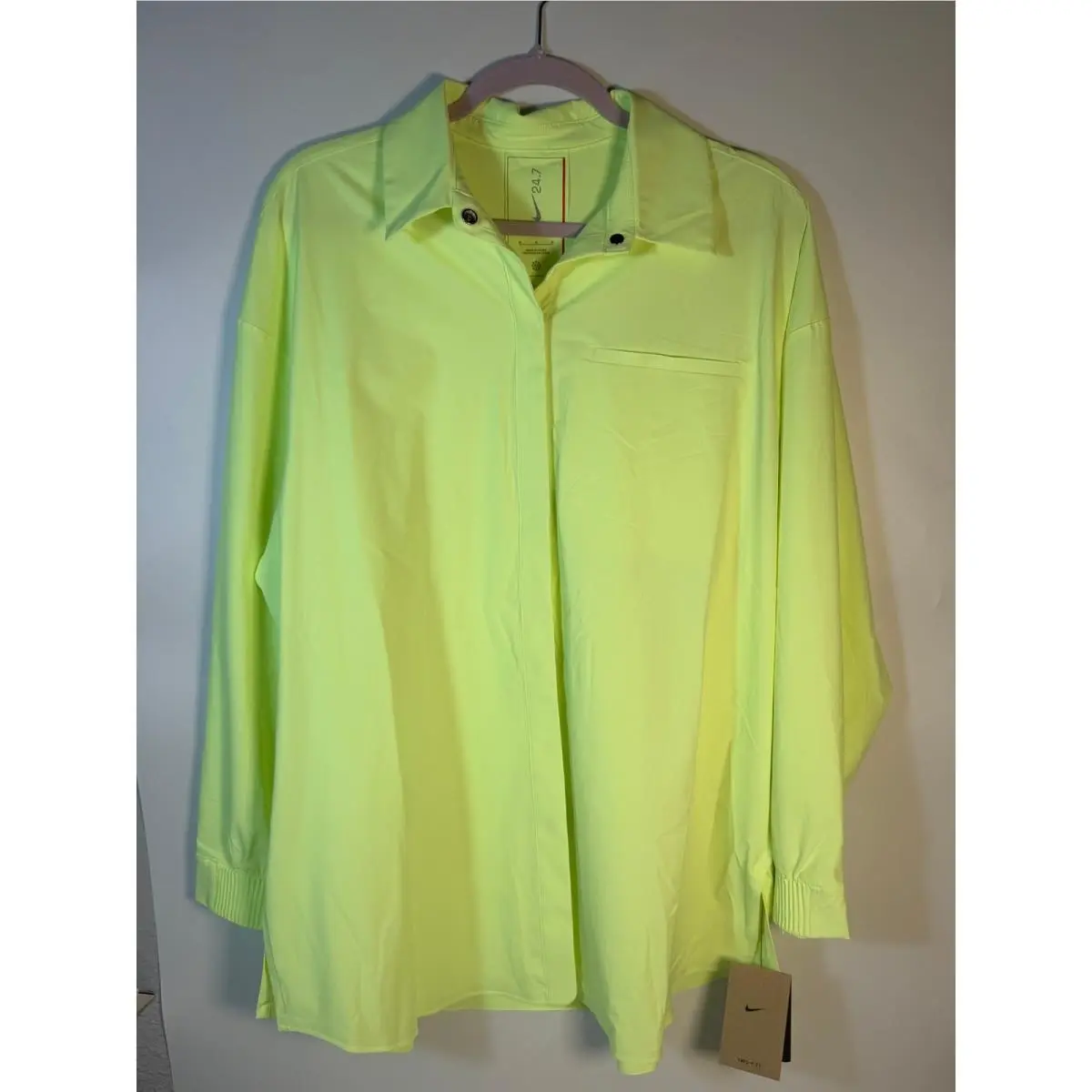 Nike 24.7 Dri-fit Training Shirt Women`s Medium Neon Yellow Long Sleeve