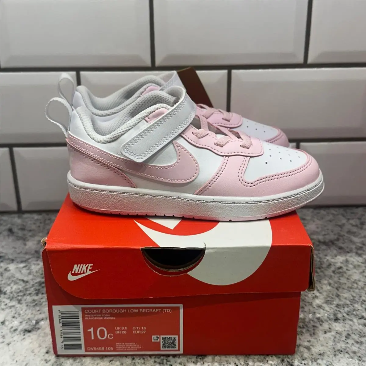 Court Borough Low Recraft TD Toddler White Pink Foam DV5458-105 Size 10C by Nike
