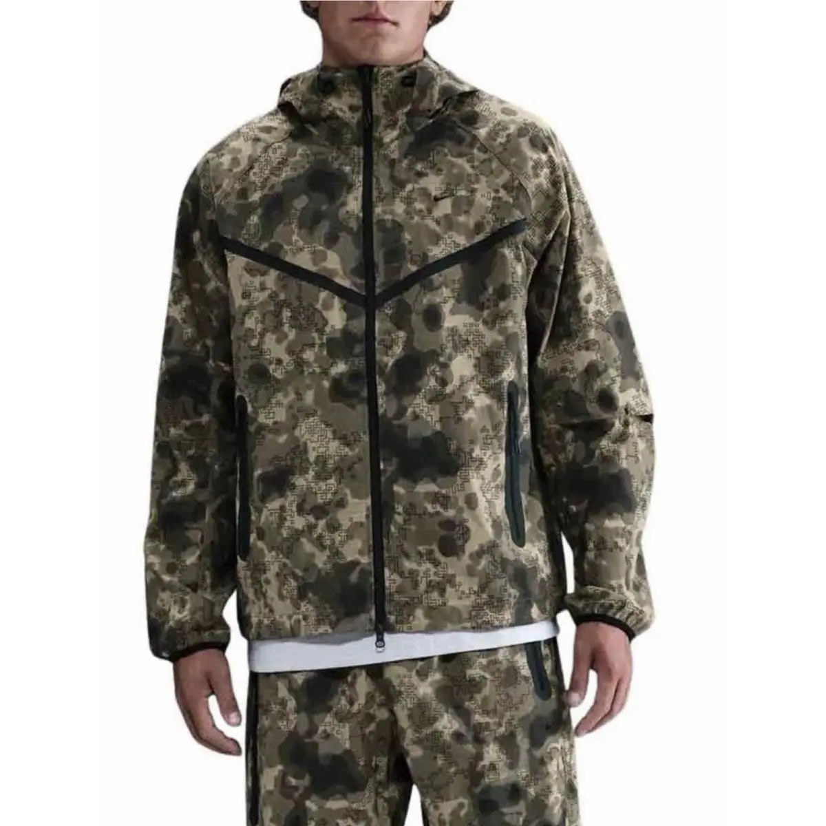Tech Dri-fit Camo Windrunner Full Zip Loose Jacket Olive HV0979-210 Mens XL by Nike