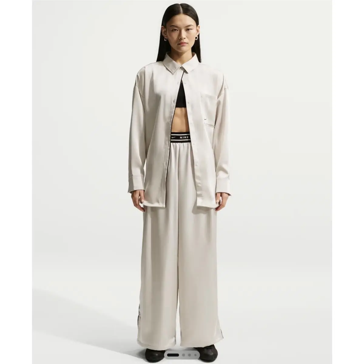 Sportswear Women`s Loose Mid-rise Satin Pants Light Bone/black Size Small by Nike
