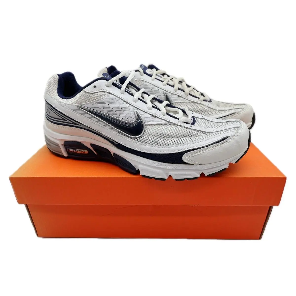 Nike Air Tri-d Run II Men`s 9 White Navy Mesh Athletic Sneakers