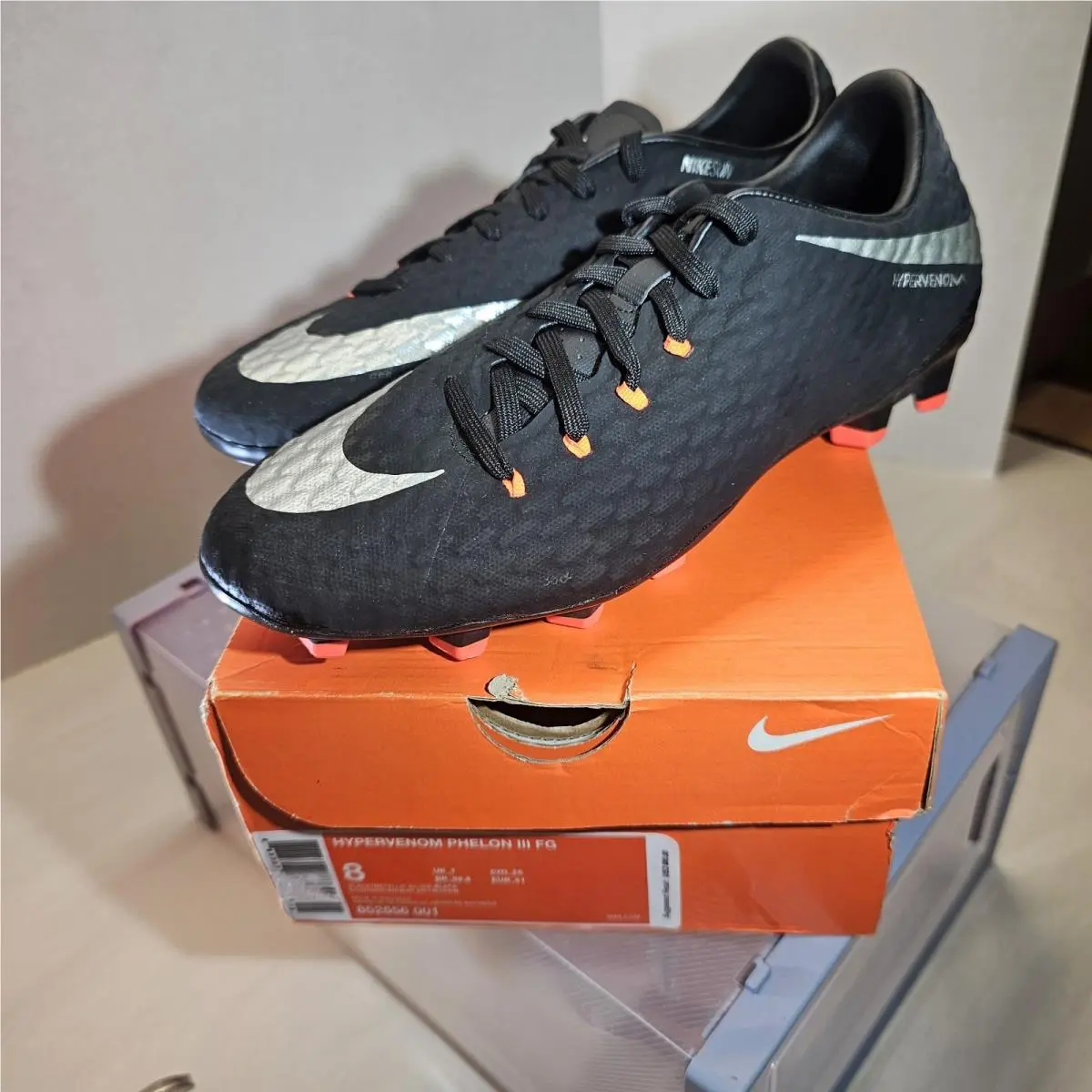 Nike Hypervenom Phelon Iii FG Soccer Cleats 852556 001 Black/silver Men Size 8D