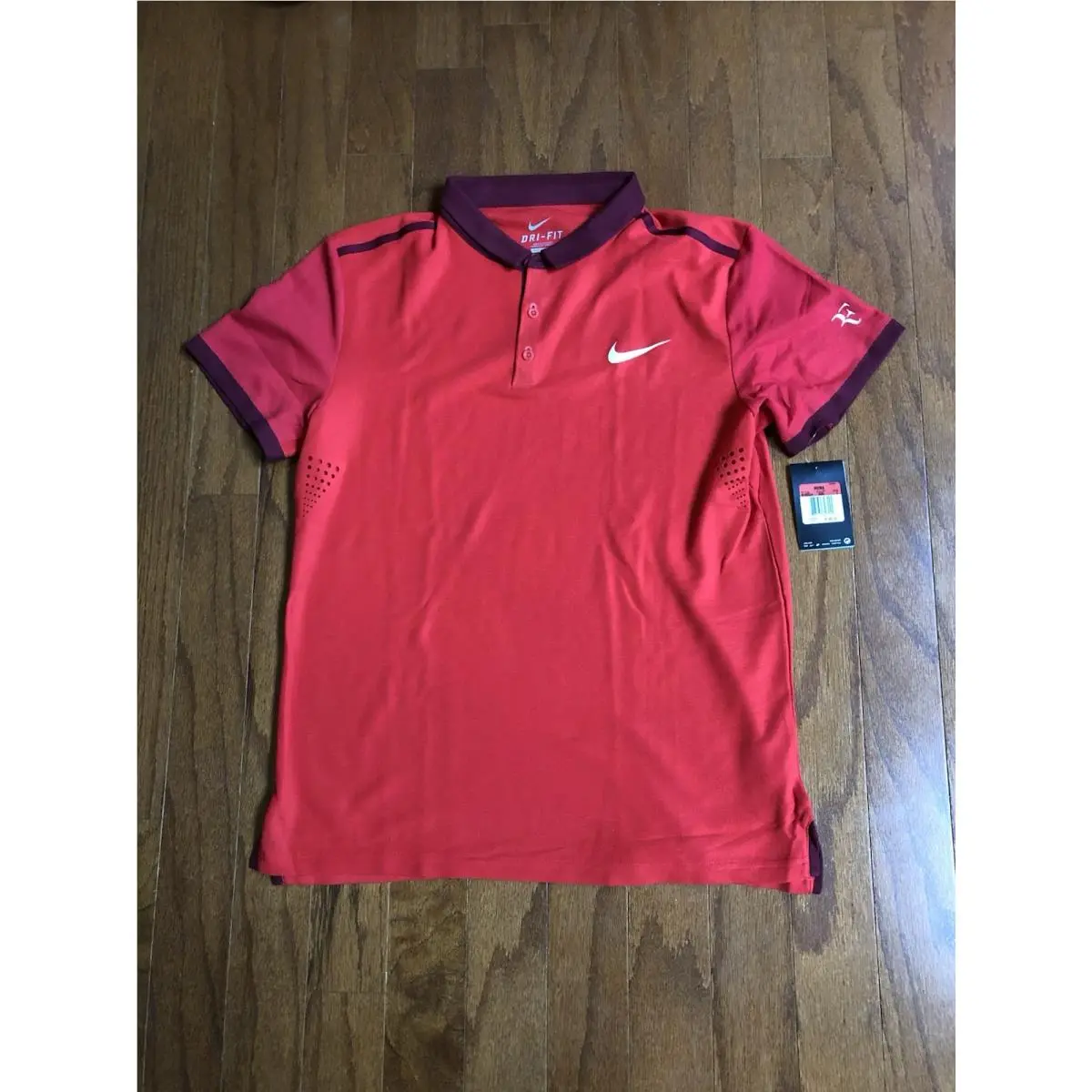 2014  Wtf Federer Tennis Polo Crew T-shirt Sz:l Red Customized Logo by Nike