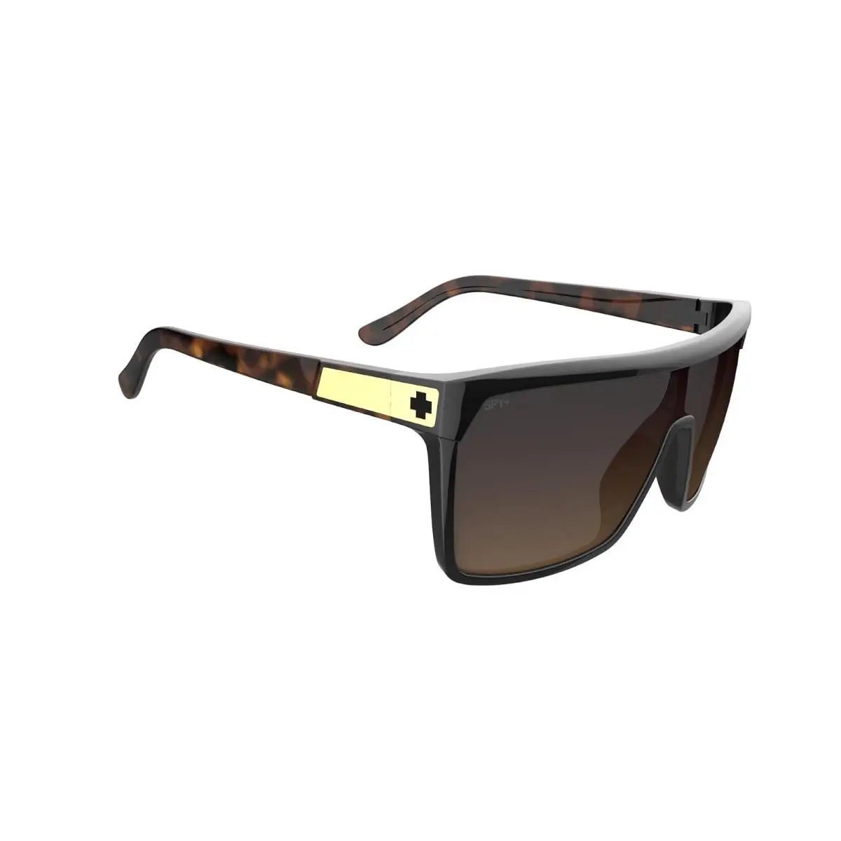 Unisex Sunglasses Spy Optic Flynn Shield Sunglasses - Black/Honey Tort Happy Dark Brown Fade, Frame: Multicolor