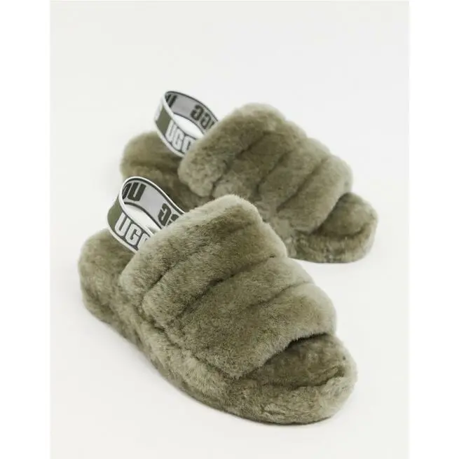 Women`s Shoes Ugg Fluff Yeah Slide Sheepskin Slipper Sandals 1095119 Burnt Olive by UGG