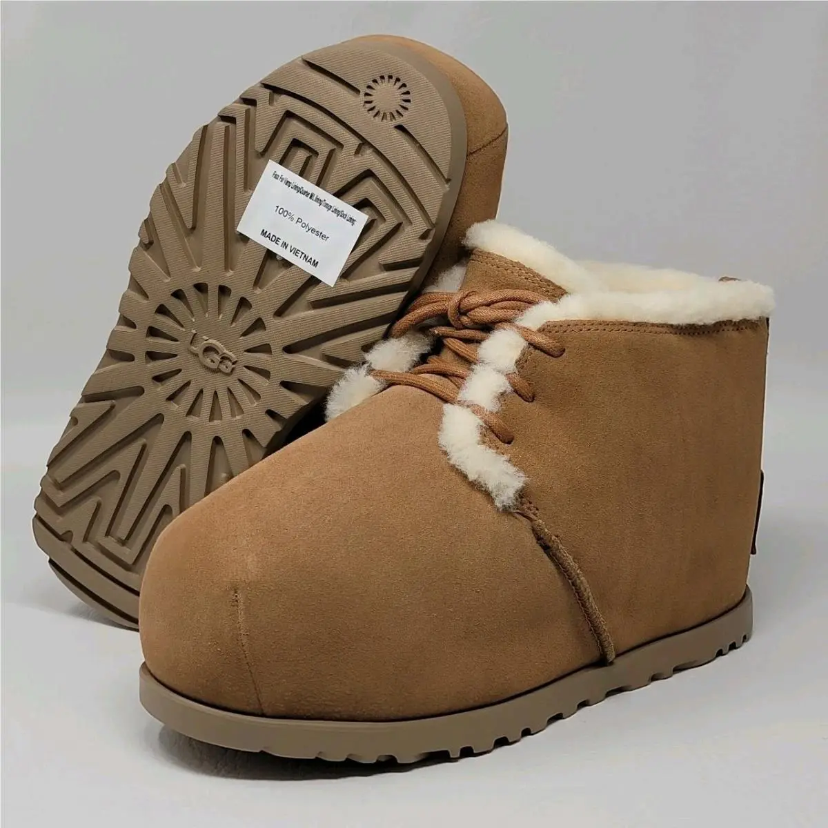 Ugg Pumped Lace-up Chestnut Suede Comfort Women`s Slippers Size US 9/UK 7