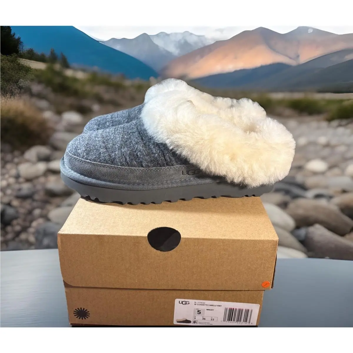 Ugg Cluggette Cabelle Knit Moon Grey 1174530 Size 5 Woman’s Slippers