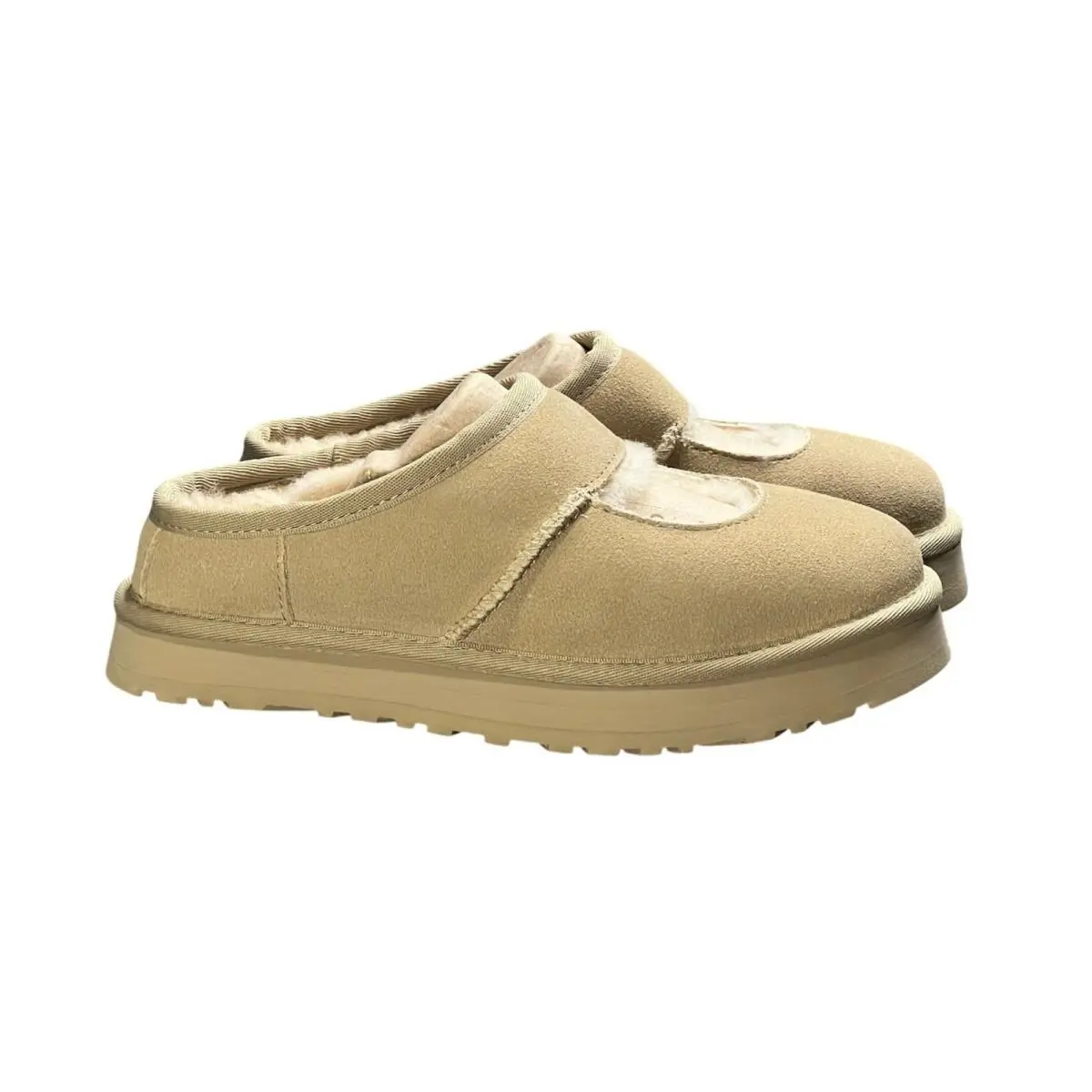Ugg Bea Mary Jane Slippers Kids 4 Suede Sheepskin Wool Mustard Seed 1166552K by UGG