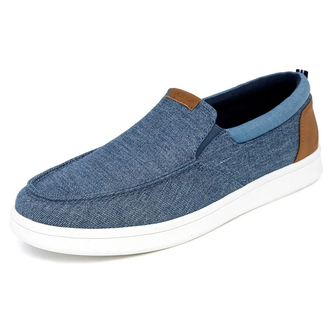 Men`s Slip-on Loafers Casual Moc Toe Sneakers Boat Shoes Slipper blue denim patro by Nautica