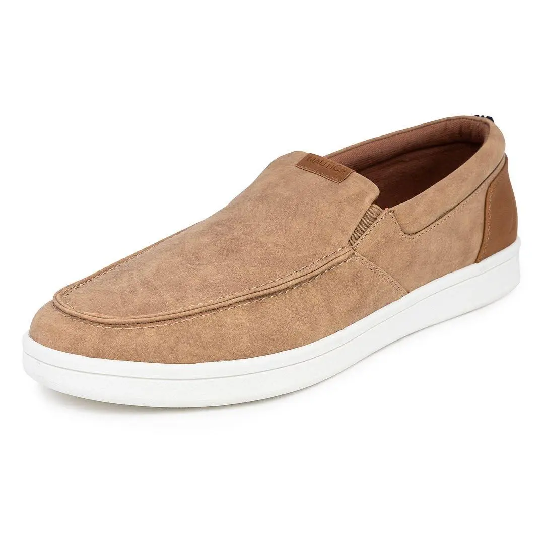 Men`s Slip-on Loafers Casual Moc Toe Sneakers Boat Shoes Slipper tan smooth patro by Nautica
