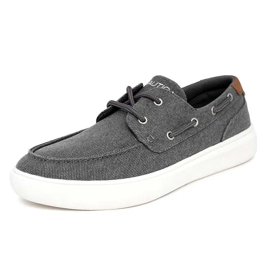 Men`s Boat Shoe Lace-up Casual Loafers Comfort Sneaker charcoal canvas by Nautica