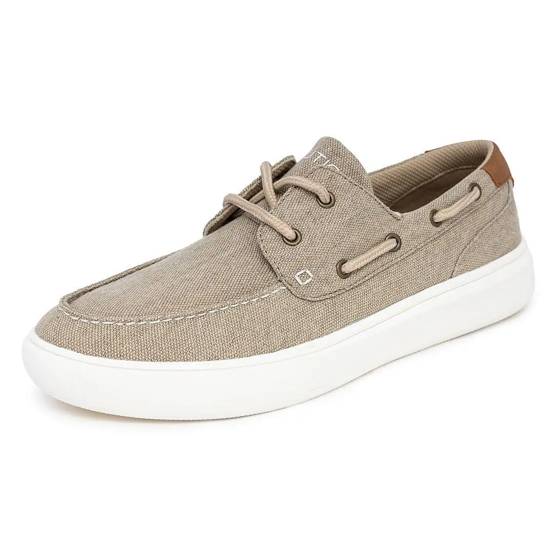 Men`s Boat Shoe Lace-up Casual Loafers Comfort Sneaker taupe canvas by Nautica