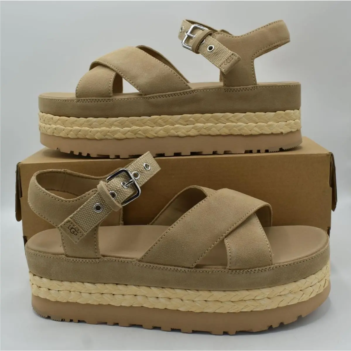Ugg Womens Size 10 Aubrey Ankle Strap Sand Platform Sandals Shoes