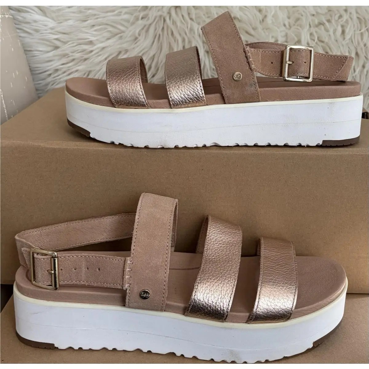 Ugg Braelynn Metallic Leather Platform Sandal Womens 9 by UGG