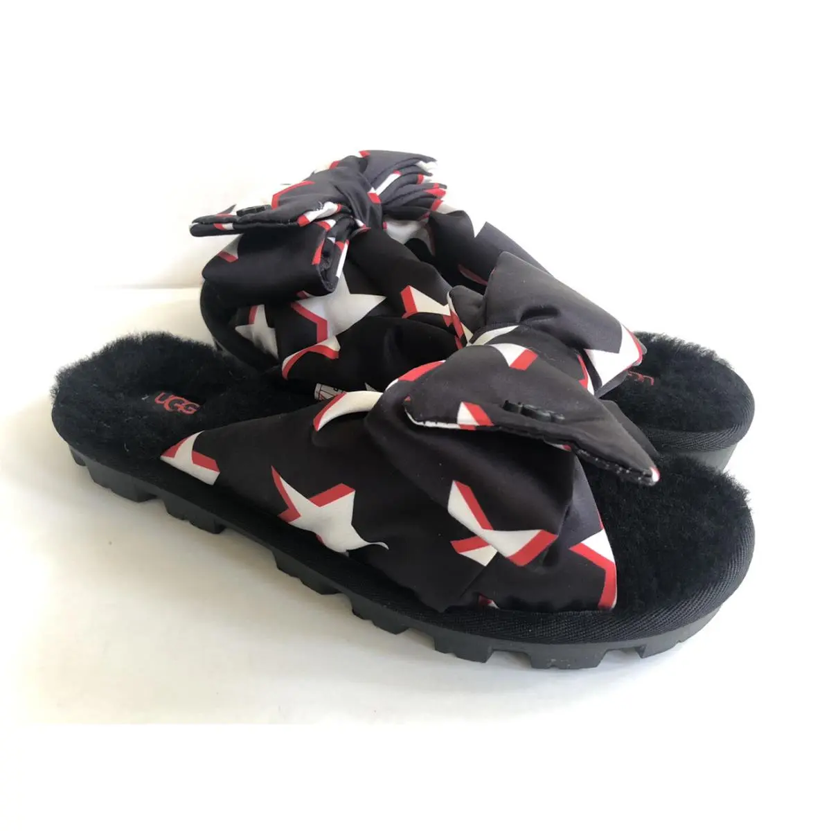 Ugg Lushette Puffer Stars Black Satin Bow Mocassin Slippers US 7 / EU 38 / UK 5 by UGG