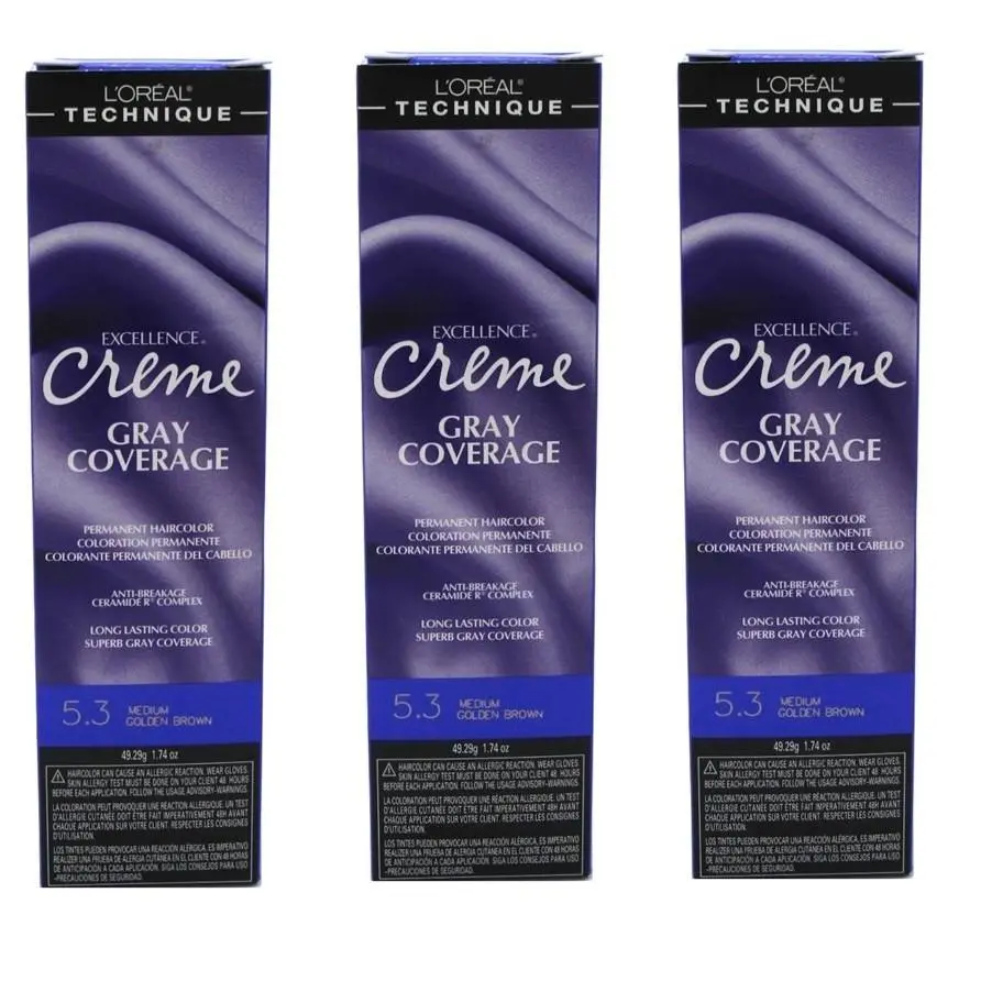 BL Loreal Excel Creme Color 5.3 Medium Golden Brown 1.74oz X 3 Packs by L'Oréal
