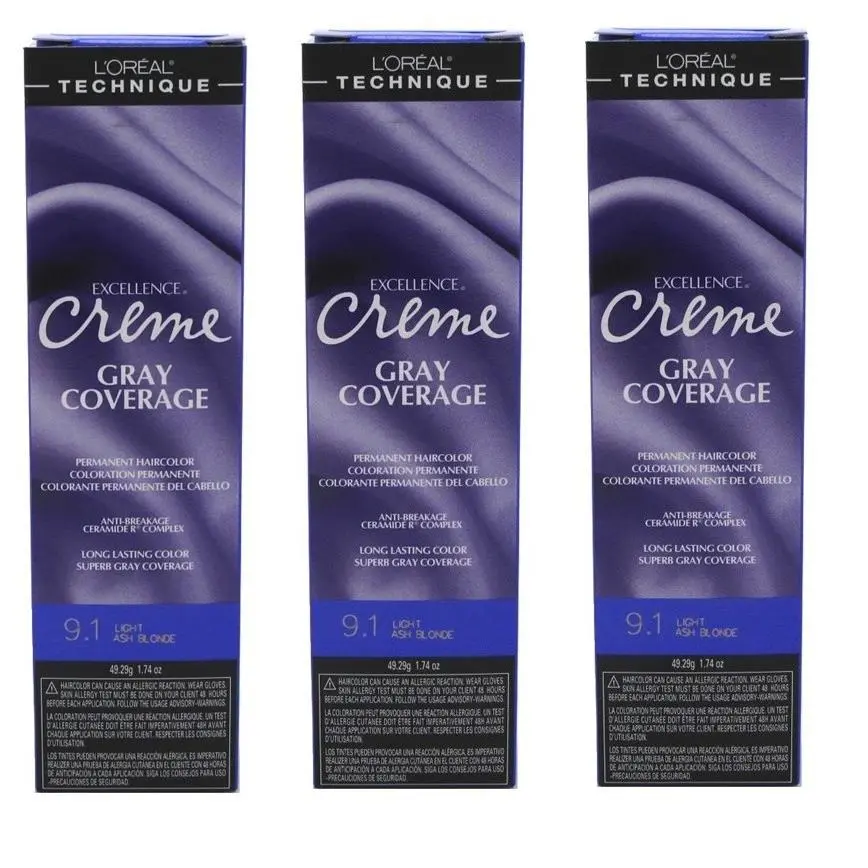 BL Loreal Excel Creme Color 9.1 Light Ash Blonde 1.74oz X 3 Packs by L'Oréal