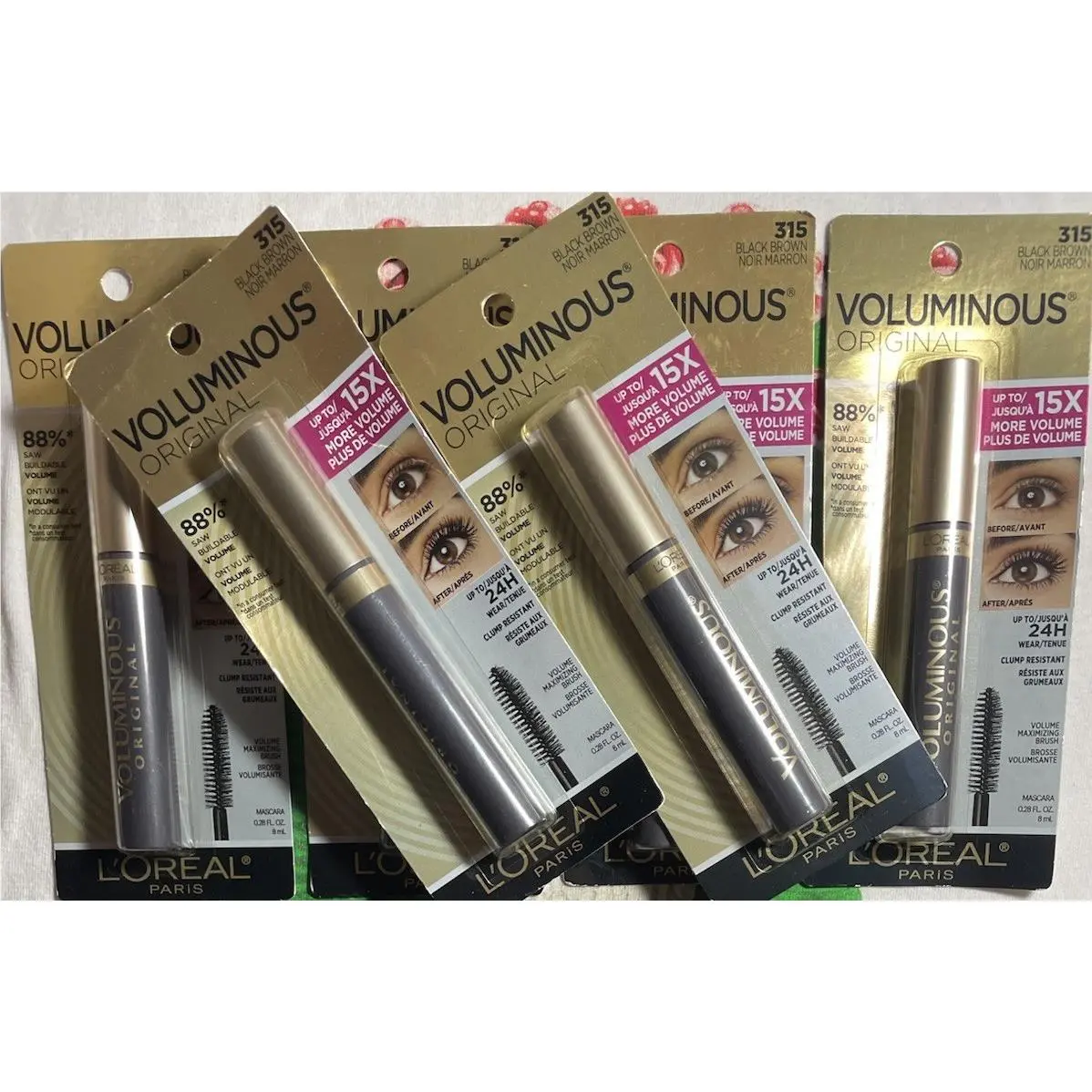 6 Loreal Voluminous 315 Black Brown Washable Mascara 0.28Oz Nip by L'Oréal