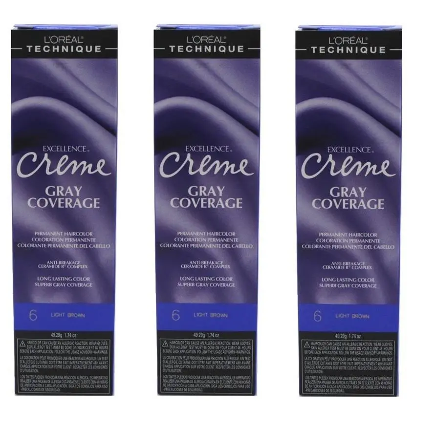 BL Loreal Excel Creme Color 6 Light Brown 1.74oz X 3 Packs by L'Oréal