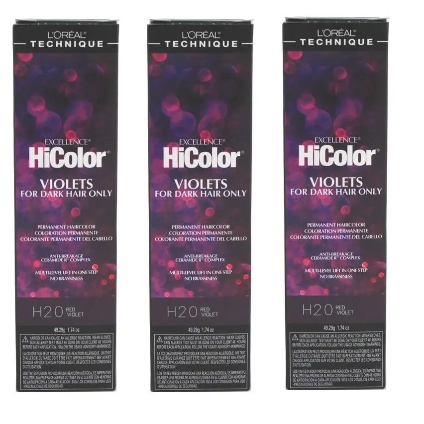 BL Loreal Excel Hicolor H20 Tube Red Violet 1.74oz X 3 Packs by L'Oréal