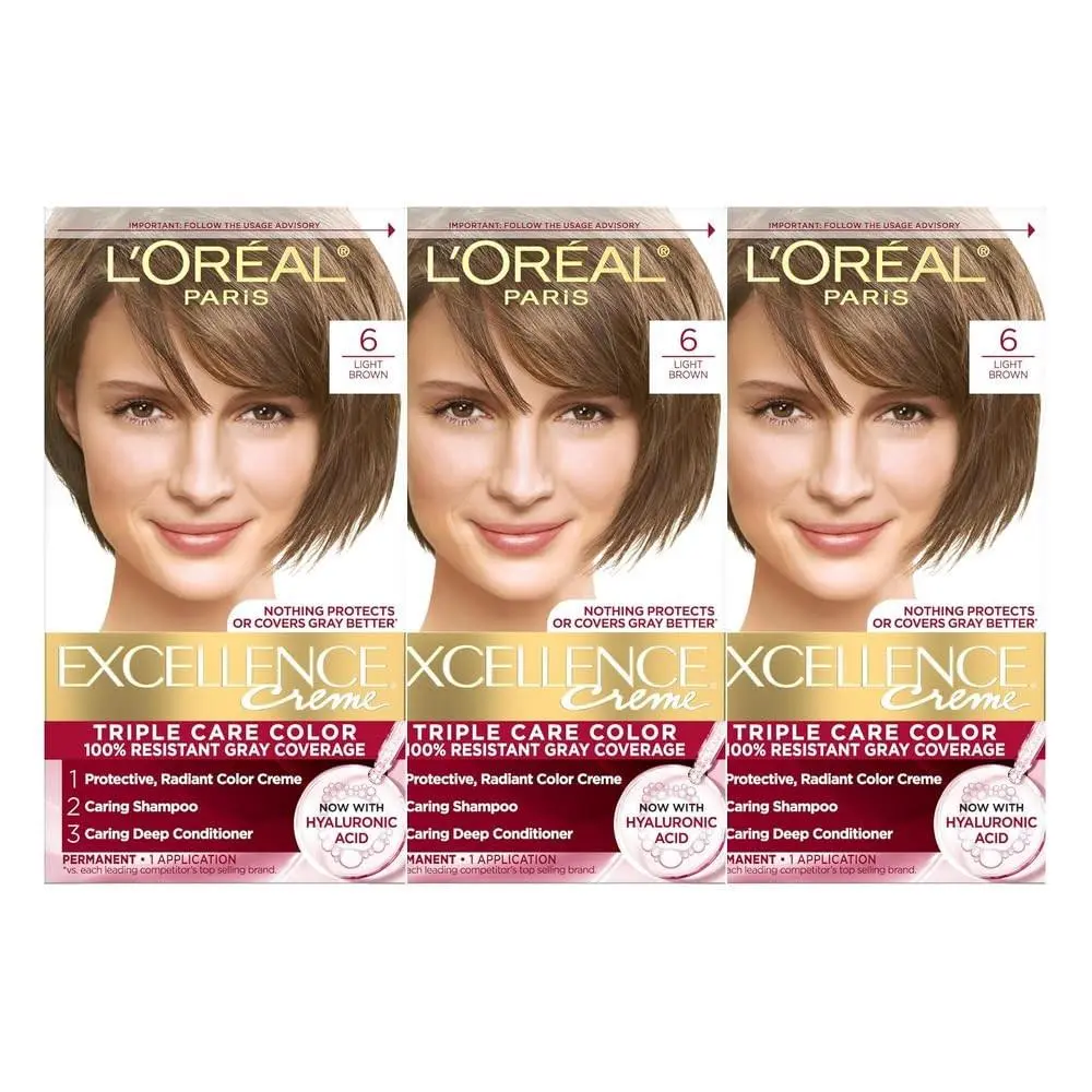 L`oreal Excellence Creme Light Brown 6 1 Each Pack of 3 by L'Oréal