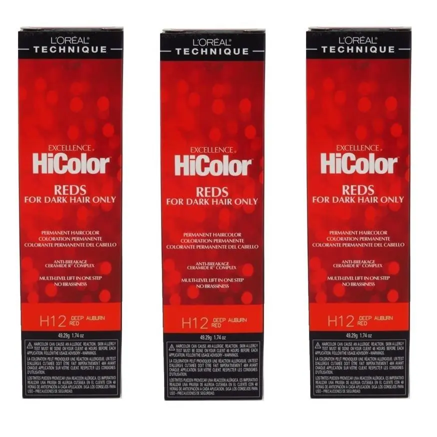 BL Loreal Excel Hicolor H12 Tube Deep Auburn Red 1.74oz X 3 Packs by L'Oréal