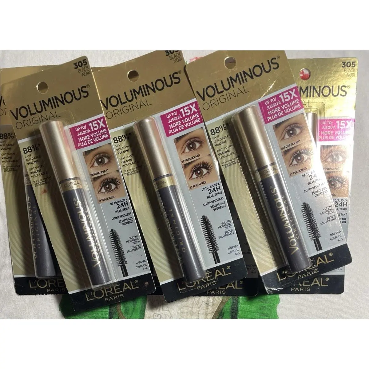 7 Loreal Voluminous Mascara 305 Black Noir Washable Straight Brush 0.28 by L'Oréal