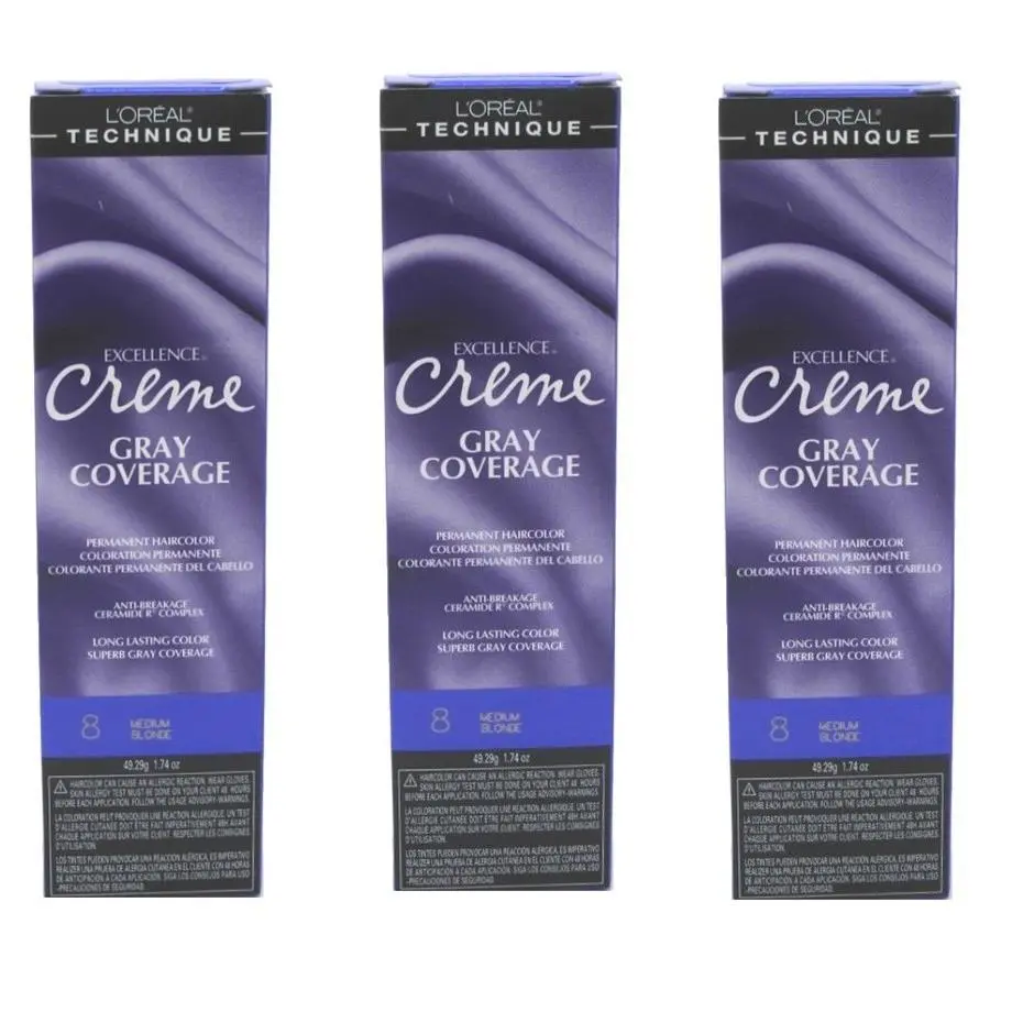 BL Loreal Excel Creme Color 8 Medium Blonde 1.74oz X 3 Packs by L'Oréal