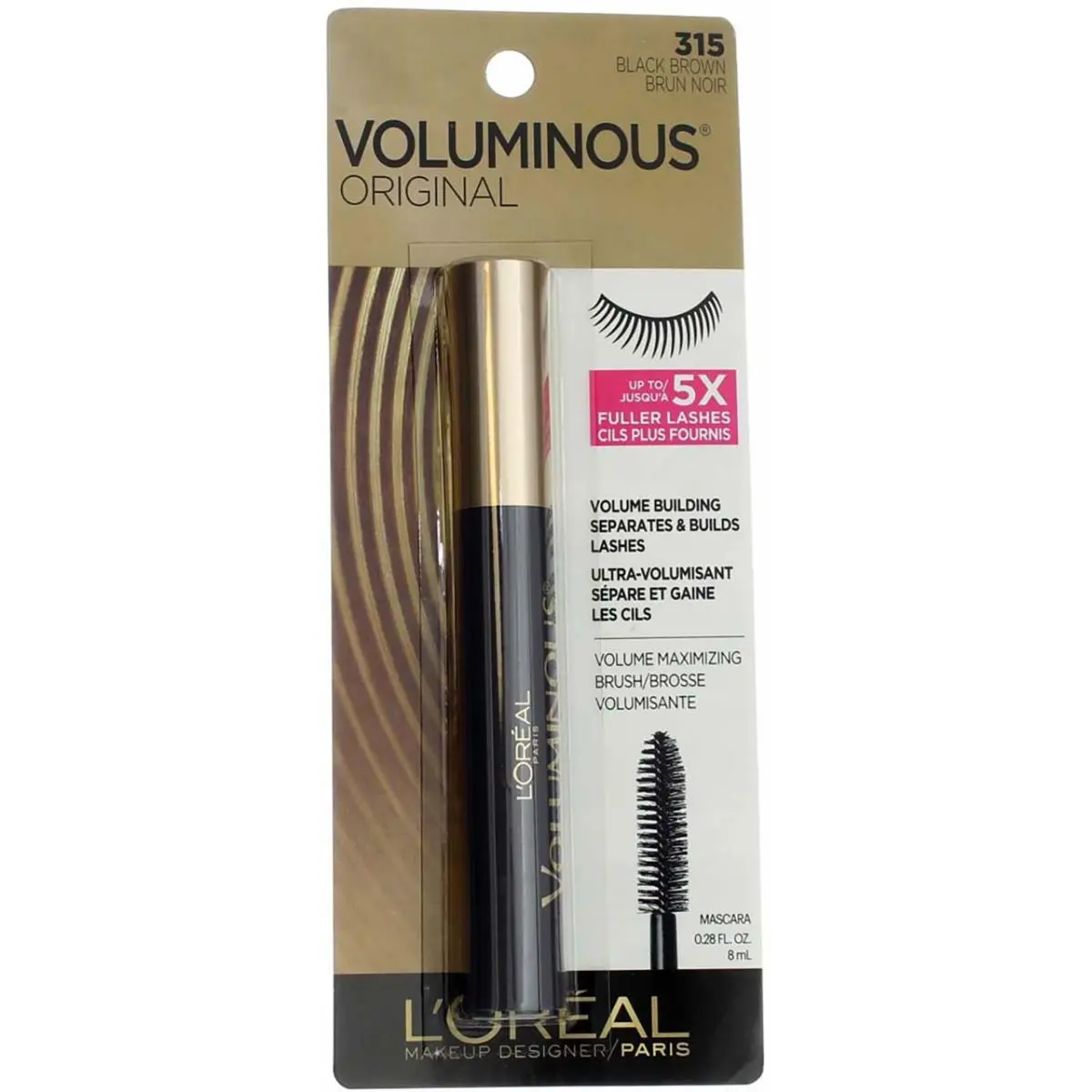 6 Pack L`oreal Paris Voluminous Mascara Black Brown 315 0.28 fl oz by L'Oréal