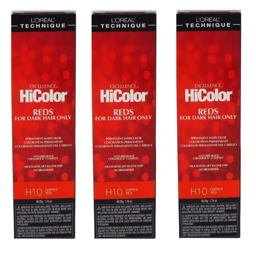 BL Loreal Excel Hicolor H10 Tube Copper Red 1.74oz X 3 Packs by L'Oréal