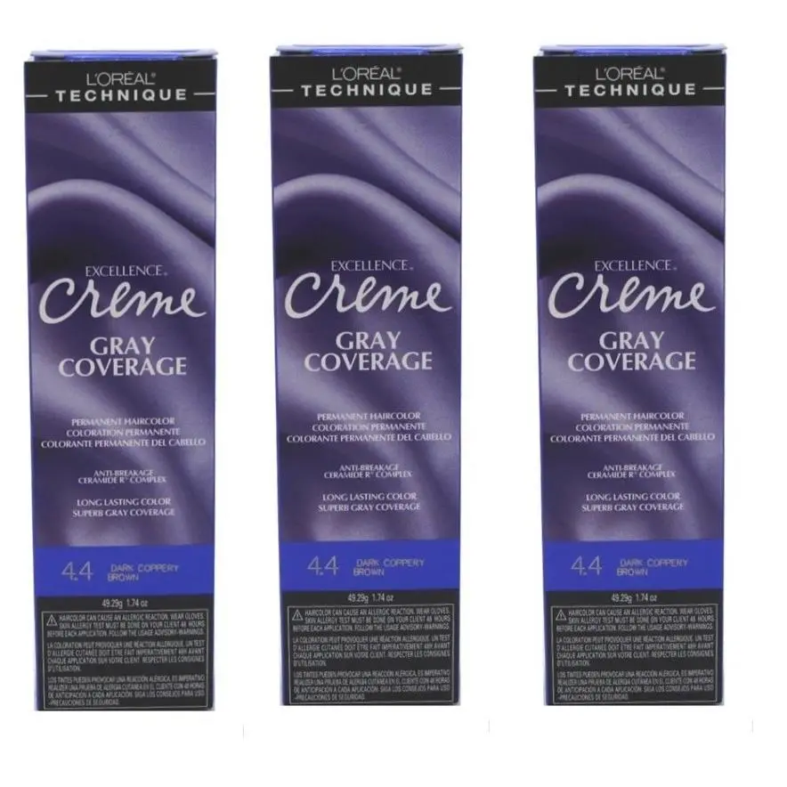 BL Loreal Excel Creme Color 4.4 Dark Copper Brown 1.74oz X 3 Packs by L'Oréal