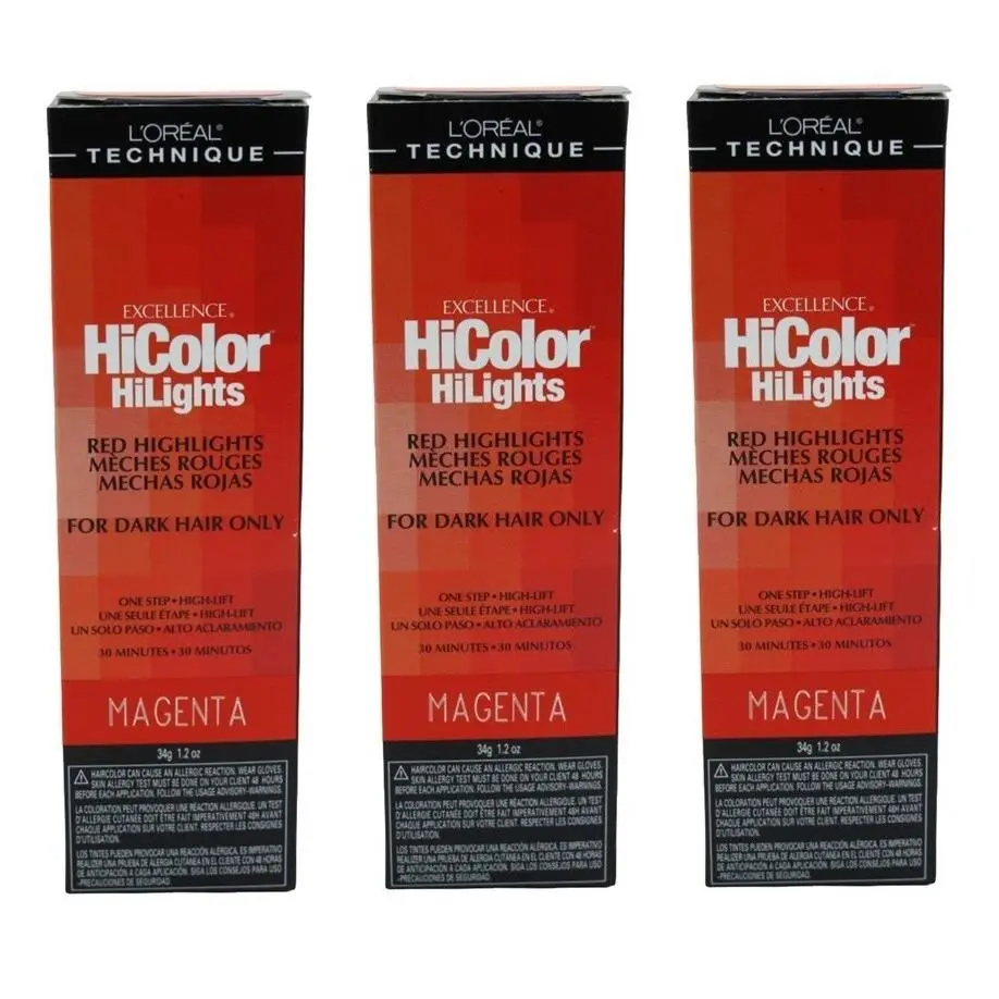 BL Loreal Excel Hicolor Hilights Magenta 1.2oz X 3 Packs by L'Oréal