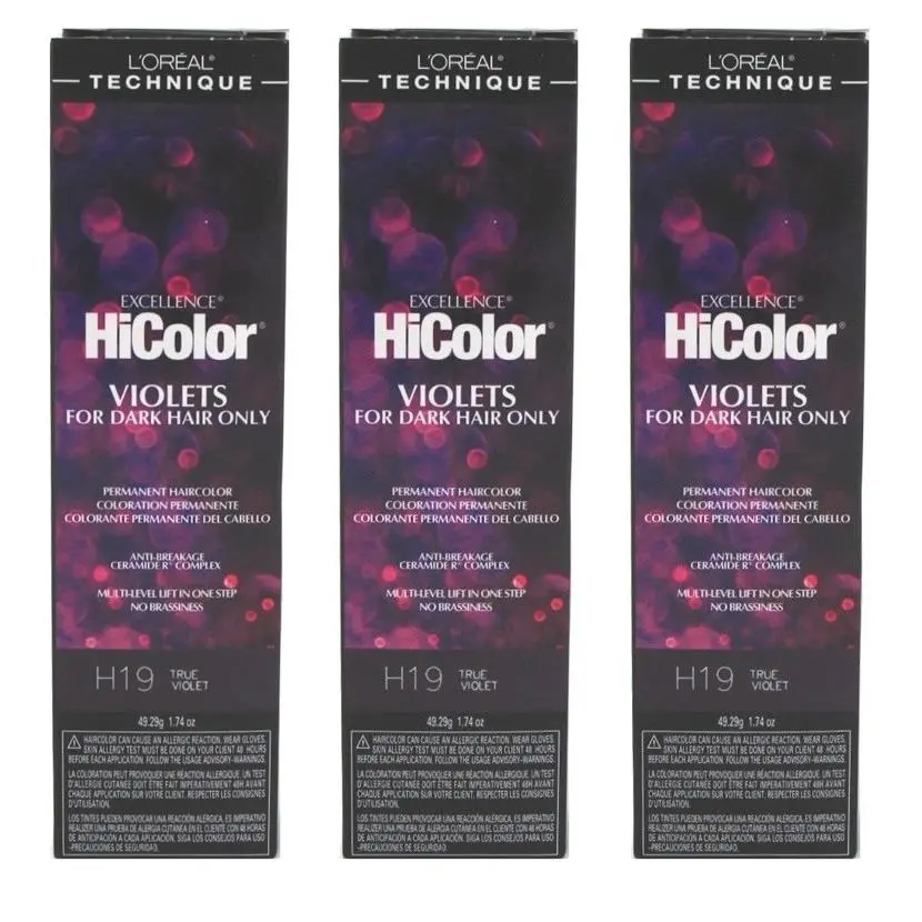 BL Loreal Excel Hicolor H19 Tube True Violet 1.74oz X 3 Packs by L'Oréal