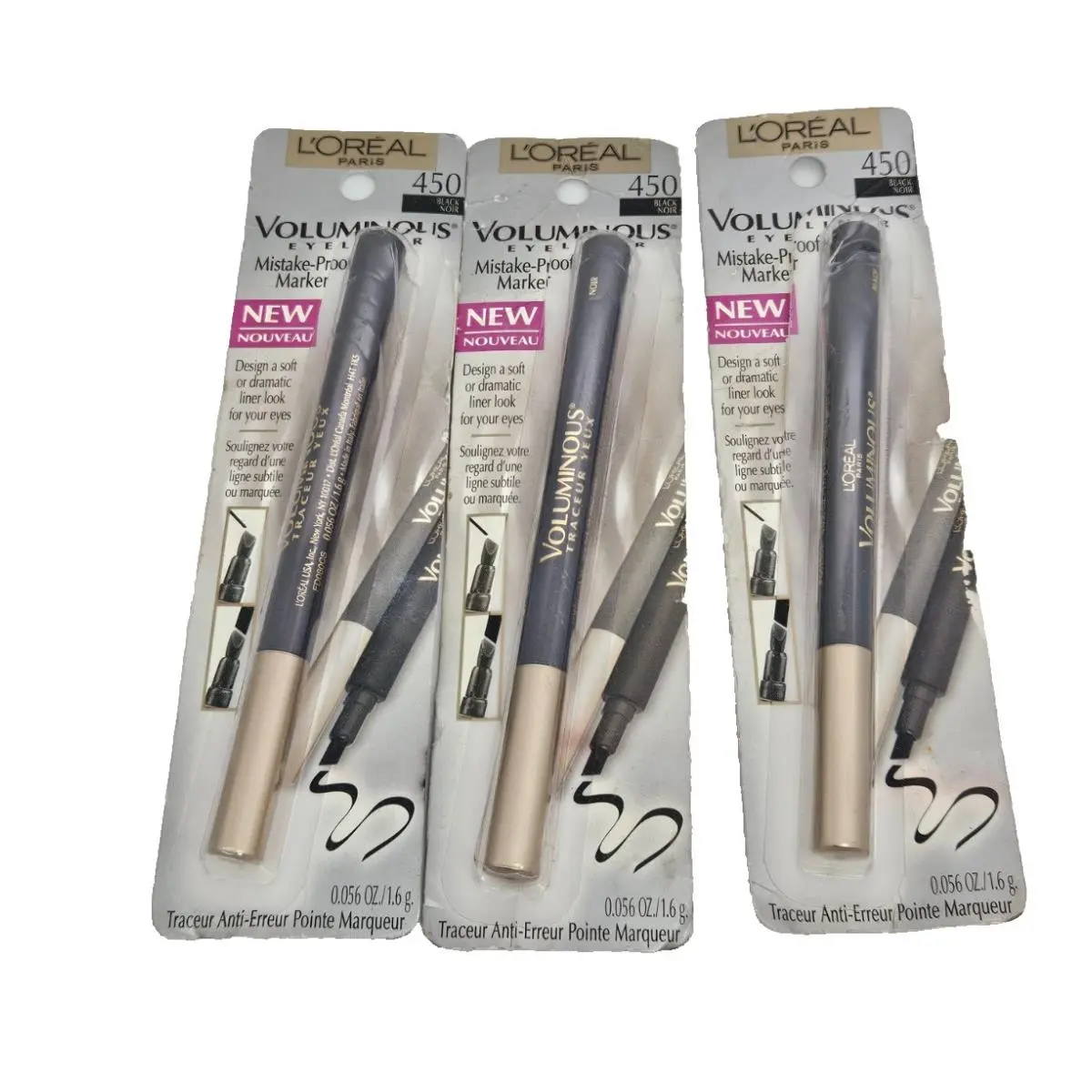 L`oreal Voluminous Eyeliner Mistake-proof Marker 450 Black Dmg Packaging LOT/3 by L'Oréal