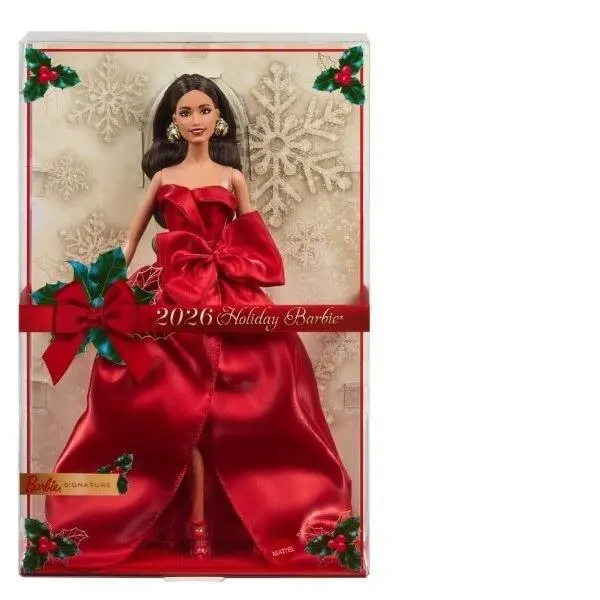 2026 Holiday Brown Hair Barbie Mnrfb with Shipper JJX72 IN Stock Now