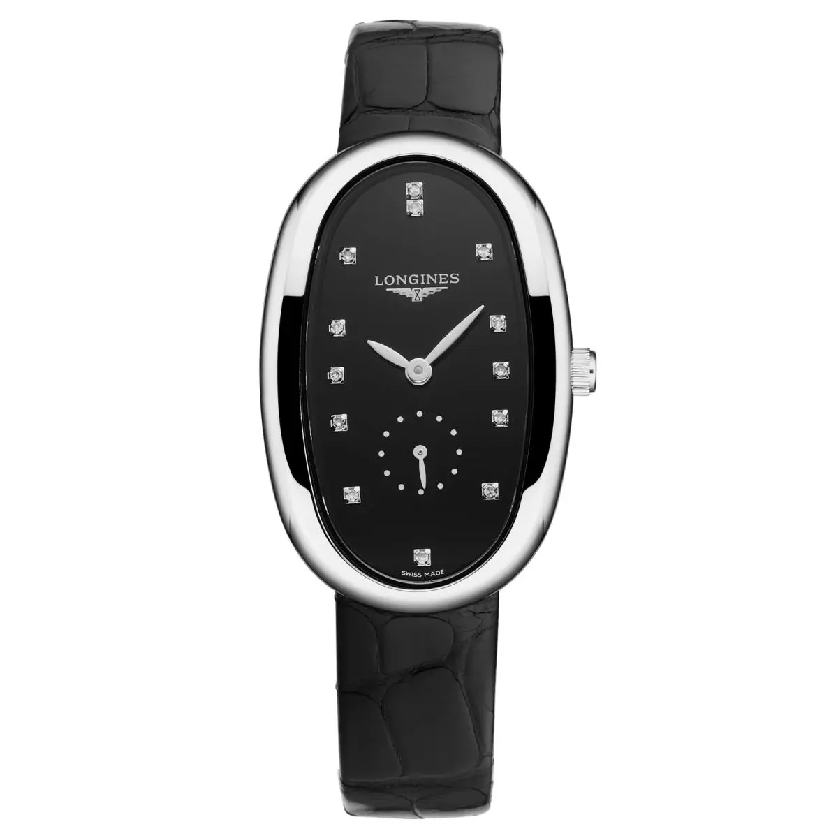 Symphonette Diamond Black Dial Leather Quartz Watch L2.307.4.57.0 by Longines