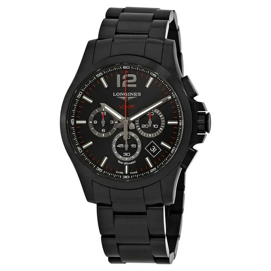 Conquest V.h.p. Chronograph Black Carved Dial Men`s Watch L37272566 by Longines