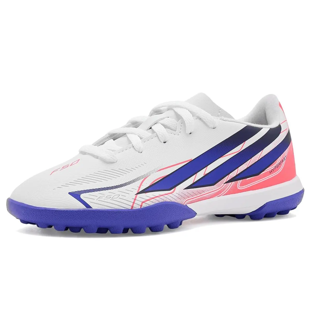 Children Unisex Shoes  Kids F50 Hyperfast Club Turf Little Kid/big Kid White/Solar Purple/Solar Turbo by Adidas