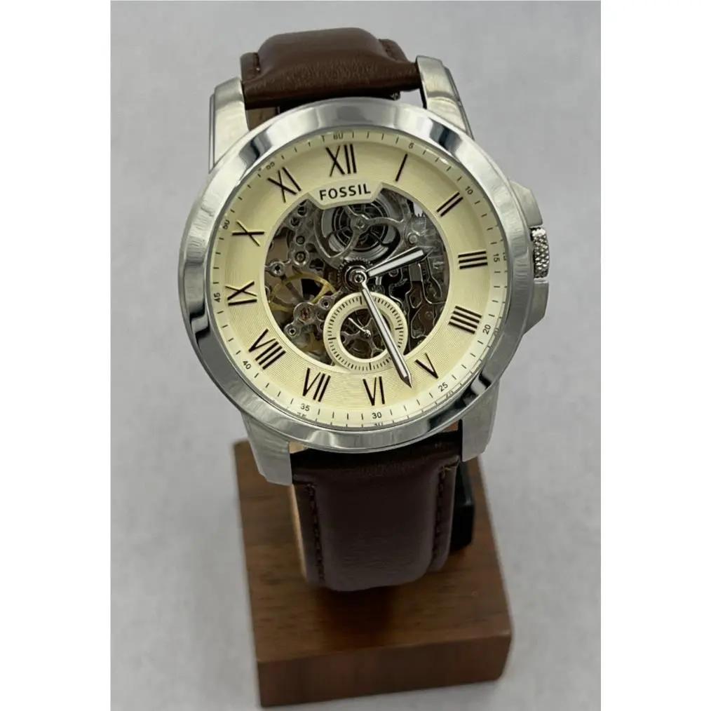 ME3052 Automatic Skeleton Watch Brown Leather Cream Dial by Fossil
