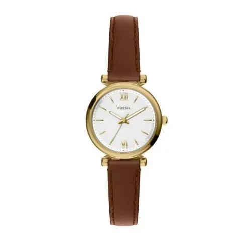 Fossil Carlie Quartz Brown/white Dial 28mm Leather Strap Women`s Watch ES5464